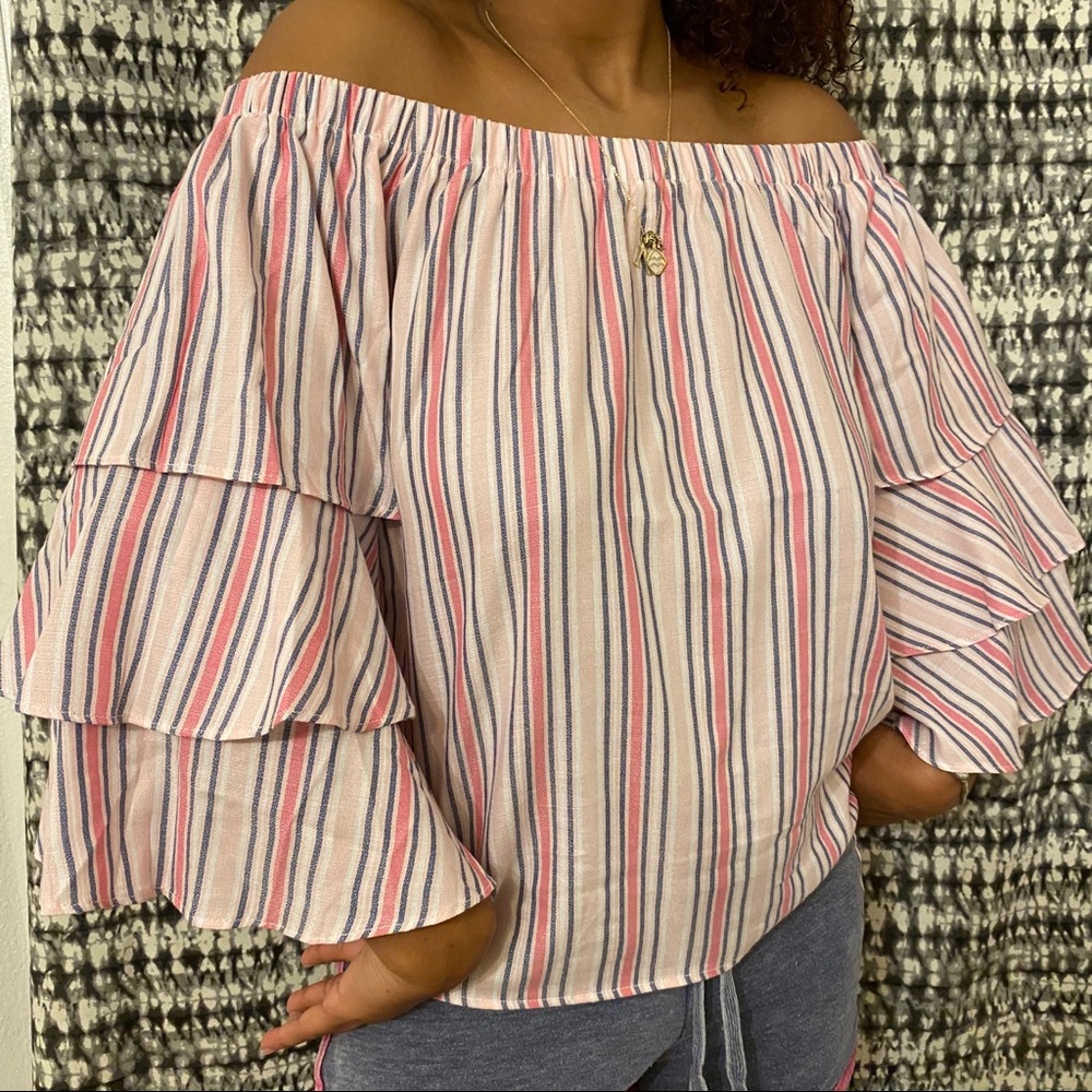 ROMEO + JULIET PINK RUFFLED SLEEVED BLOUSE